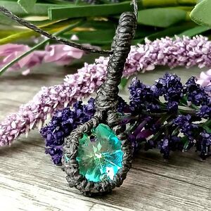 Macrame Holographic Choker Necklace, 14", Boho Chic Casual Office